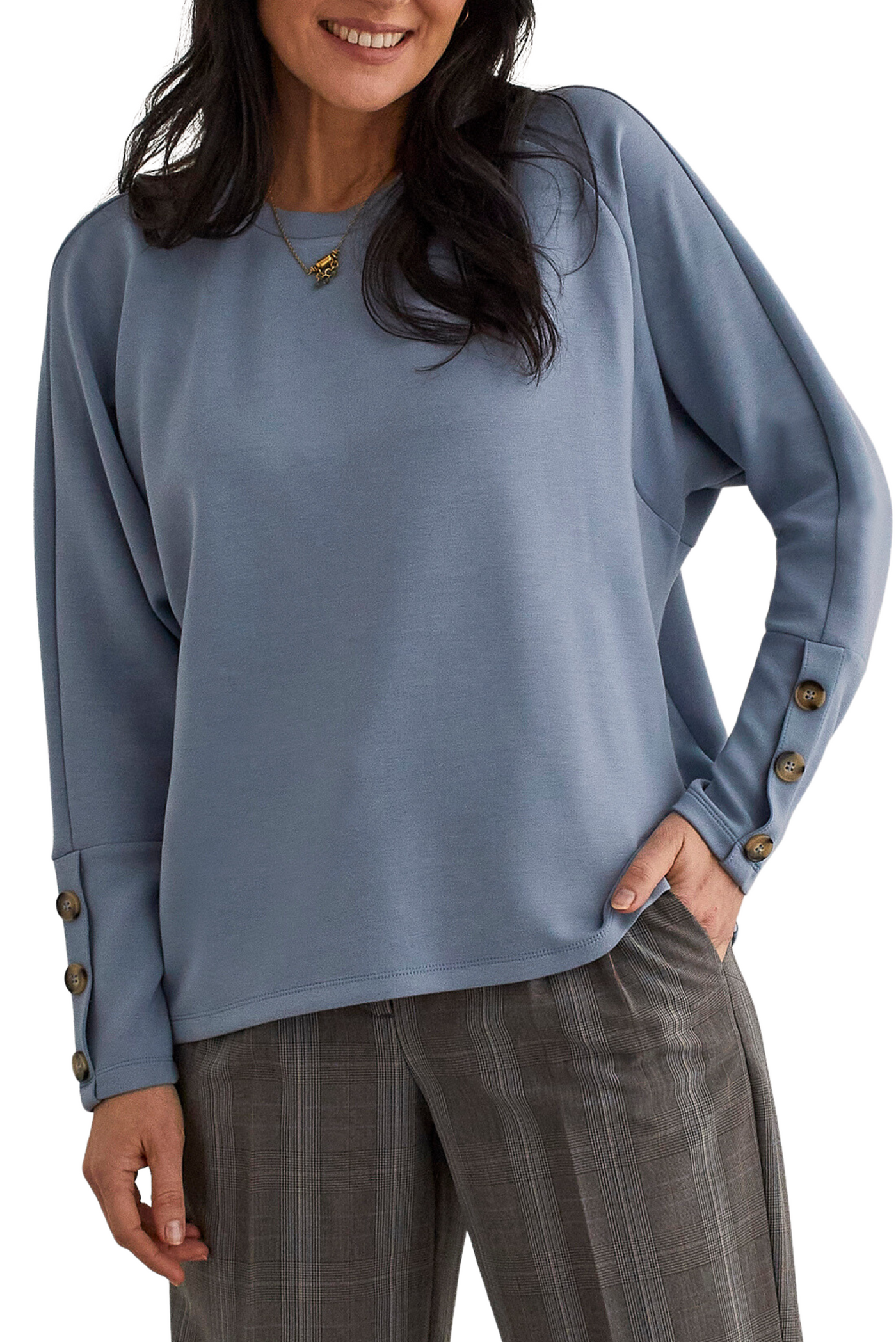 Crew Neck Long Sleeve with Sleeve Buttons