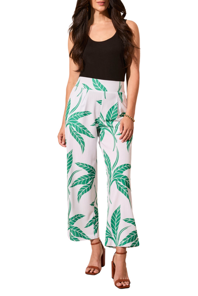 Folliage Print Wide Leg Ankle Pant