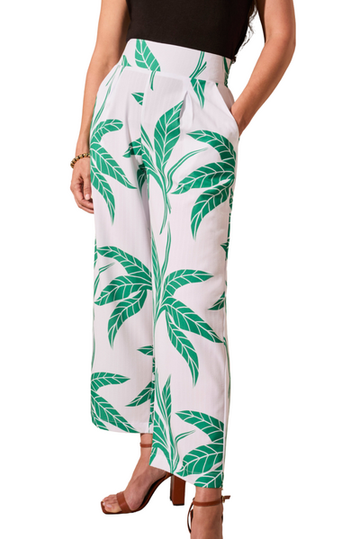 Folliage Print Wide Leg Ankle Pant