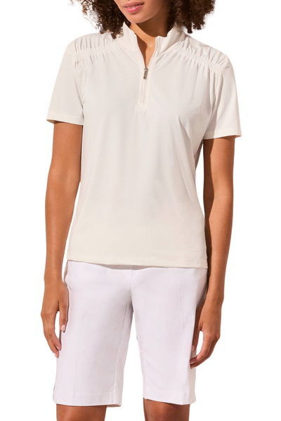 Pointelle Knit Zip Front Mock