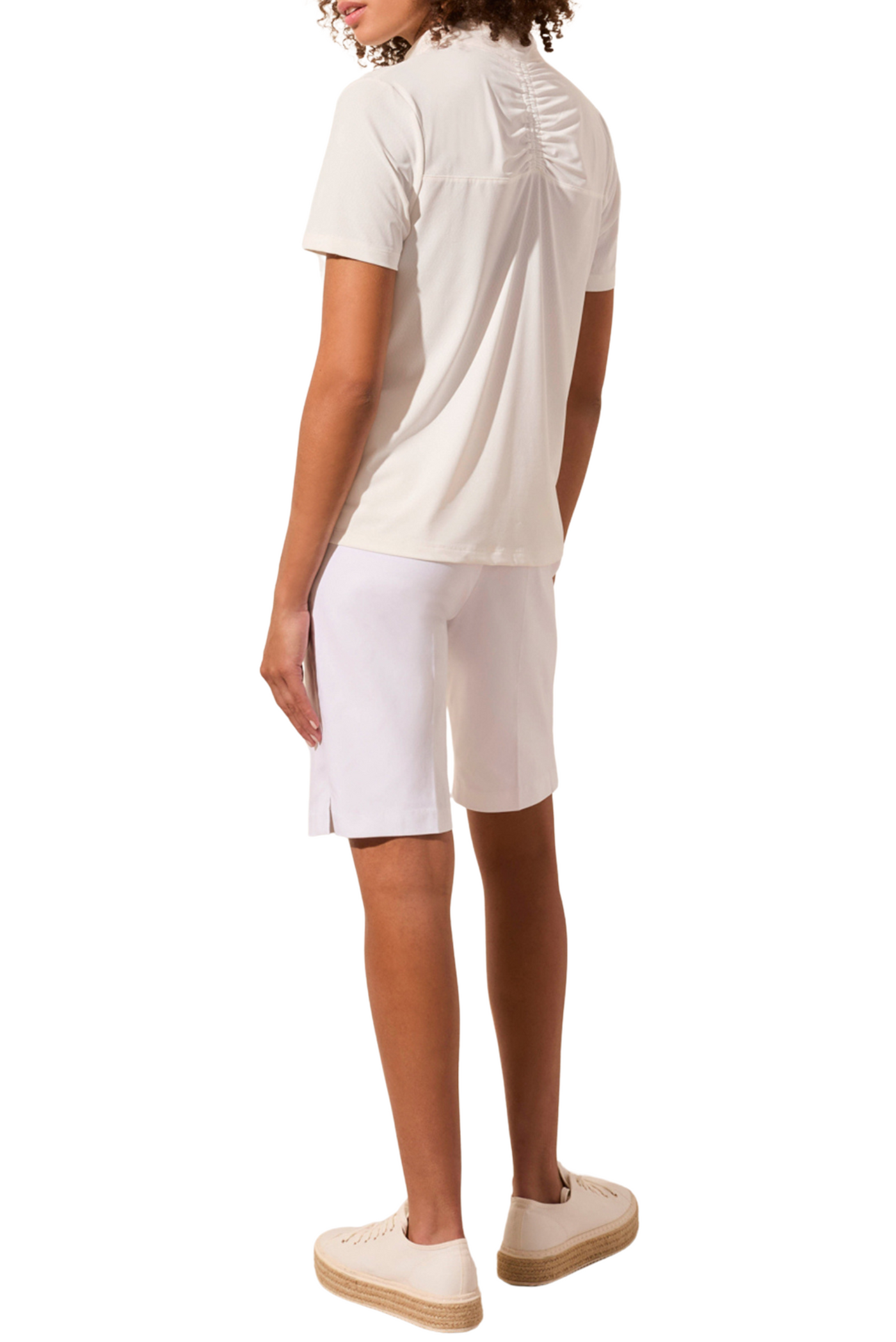 Pointelle Knit Zip Front Mock