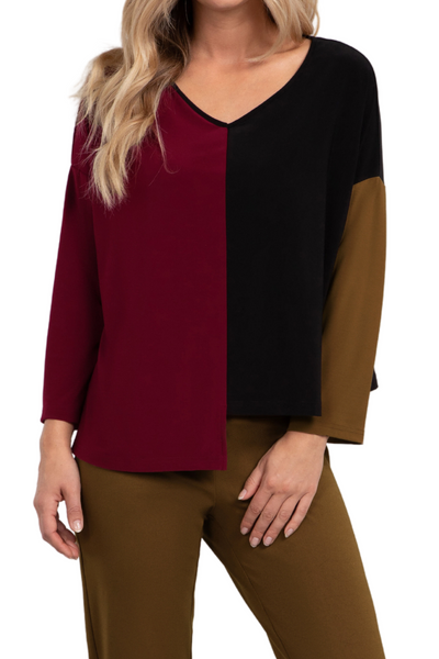 Colour Block Etch V-Neck Top