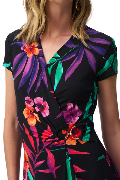 Silky Knit Tropical Print Wrap Dress