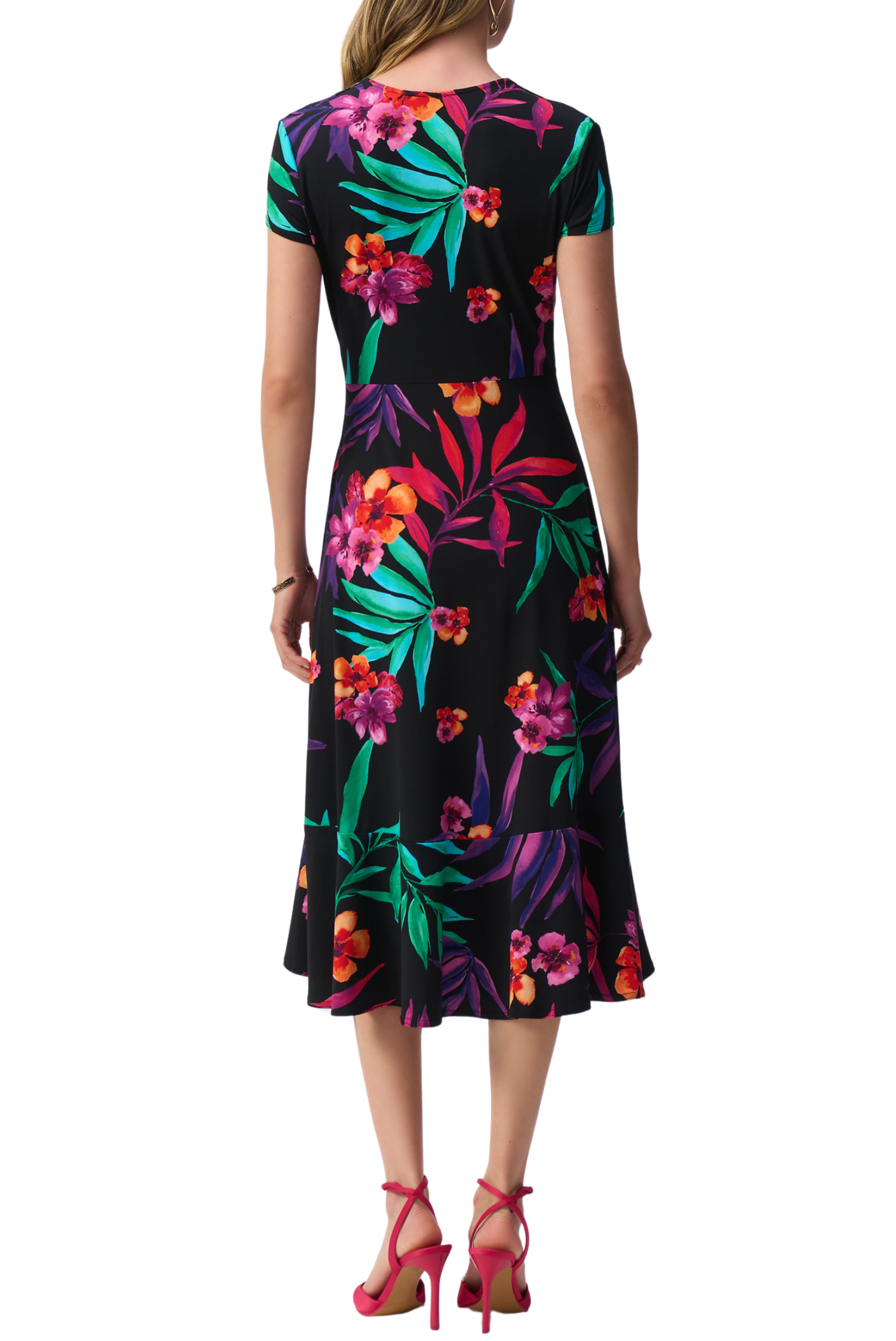 Silky Knit Tropical Print Wrap Dress