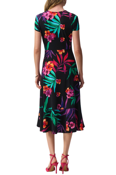 Silky Knit Tropical Print Wrap Dress