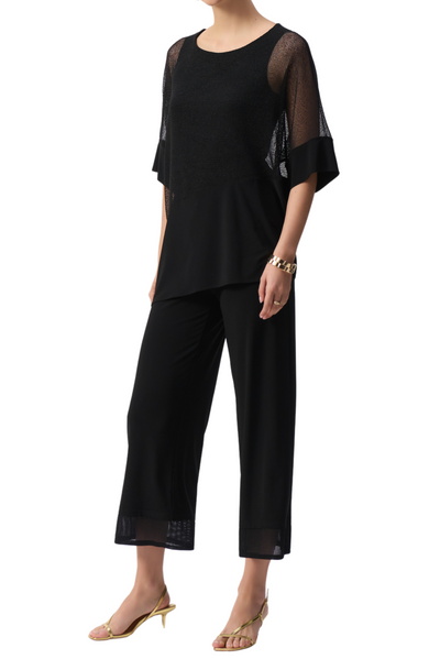 Silky Knit Culotte Pants With Mesh Detail