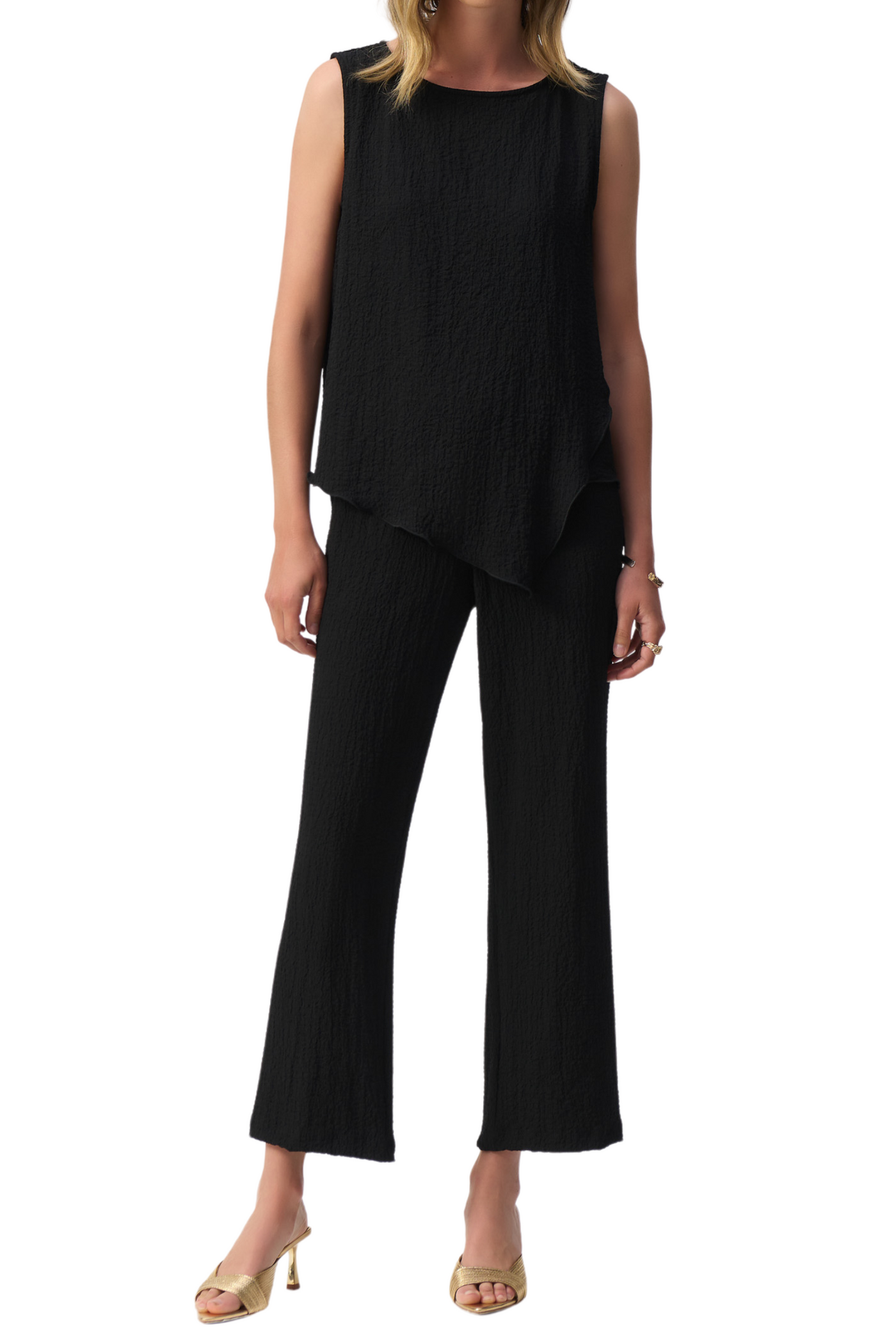 Seersucker Asymmetrical Sleeveless Top