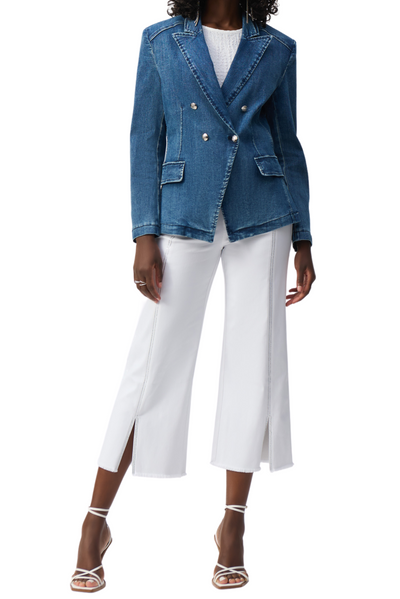 Stretch Denim Double-Breasted Blazer