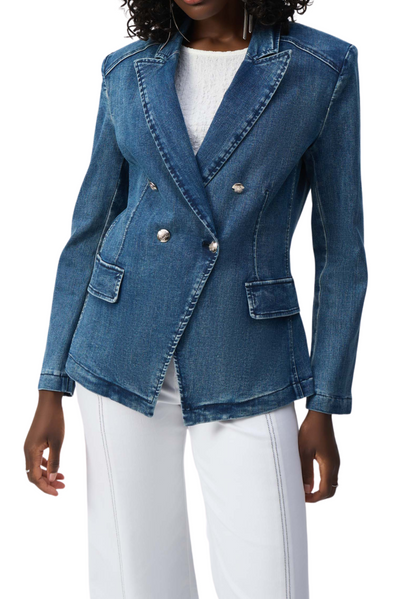 Stretch Denim Double-Breasted Blazer