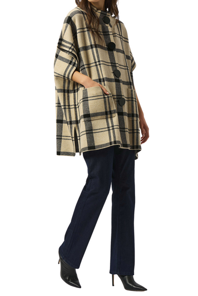 Jacquard Sweater Knit Plaid Poncho