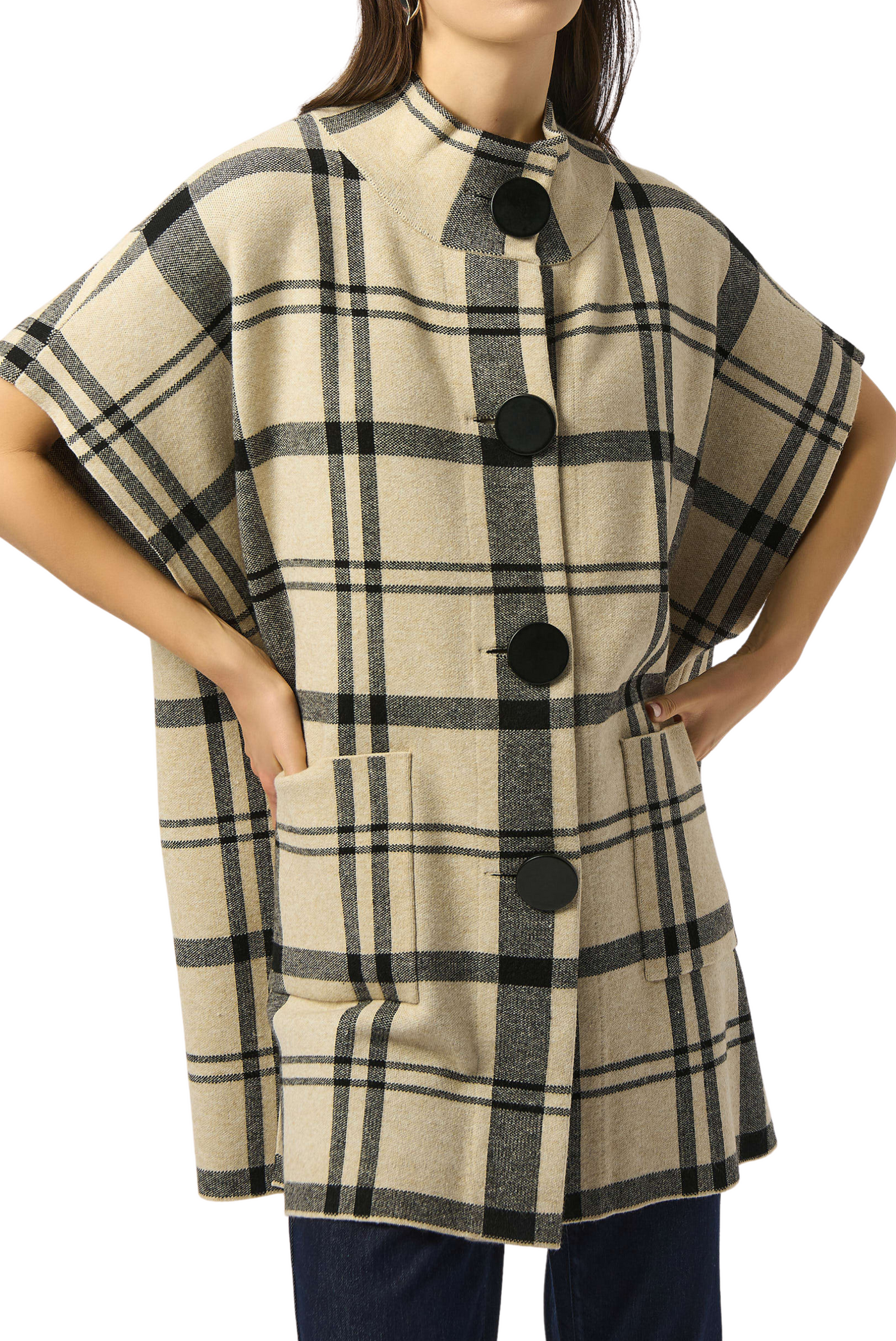 Jacquard Sweater Knit Plaid Poncho