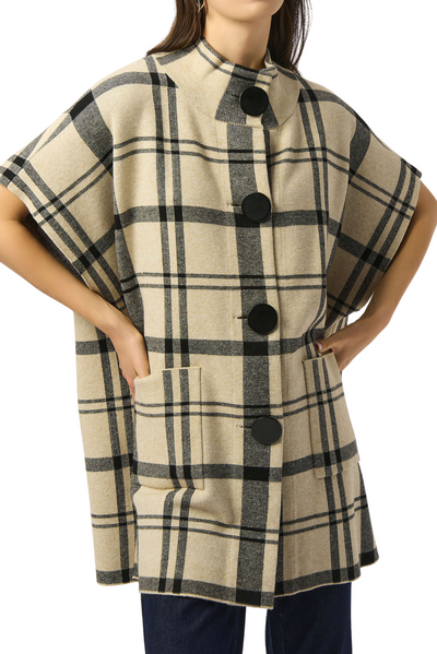 Jacquard Sweater Knit Plaid Poncho