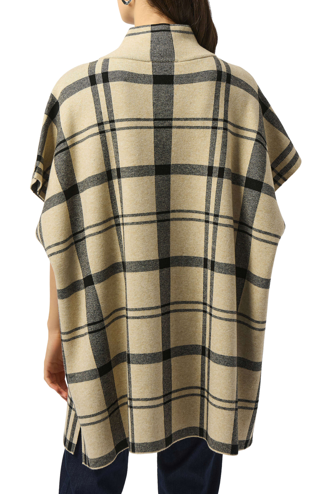 Jacquard Sweater Knit Plaid Poncho