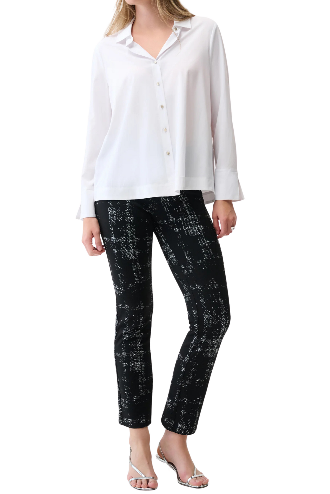 Stretch Poplin Button-Front Boxy Blouse