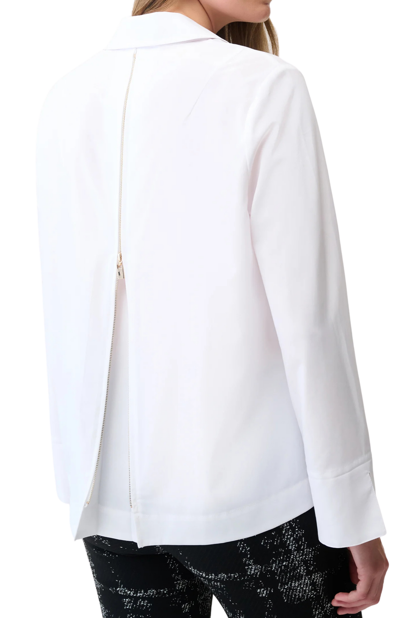 Stretch Poplin Button-Front Boxy Blouse