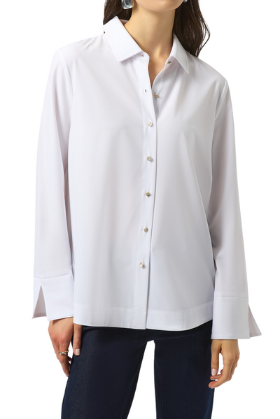 Stretch Poplin Button-Front Boxy Blouse