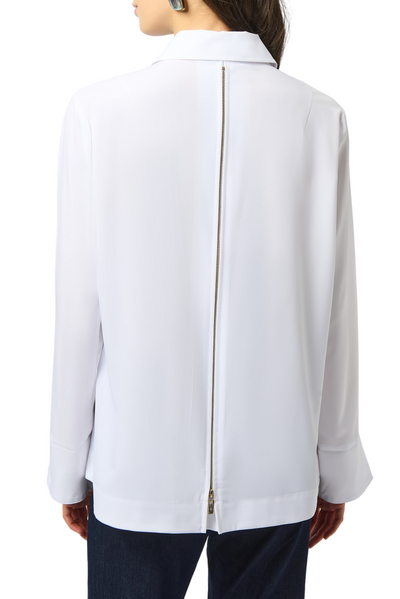 Stretch Poplin Button-Front Boxy Blouse