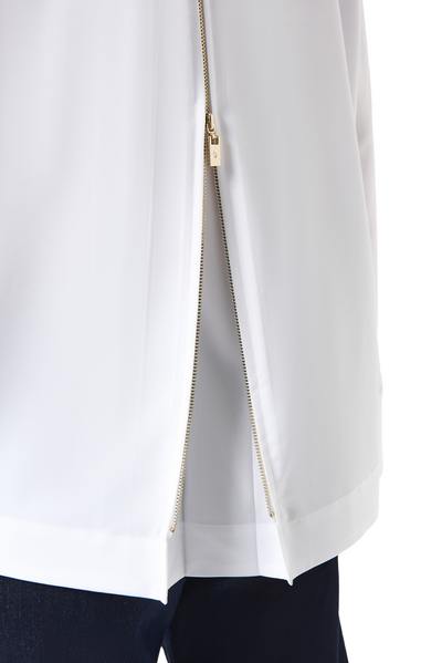 Stretch Poplin Button-Front Boxy Blouse