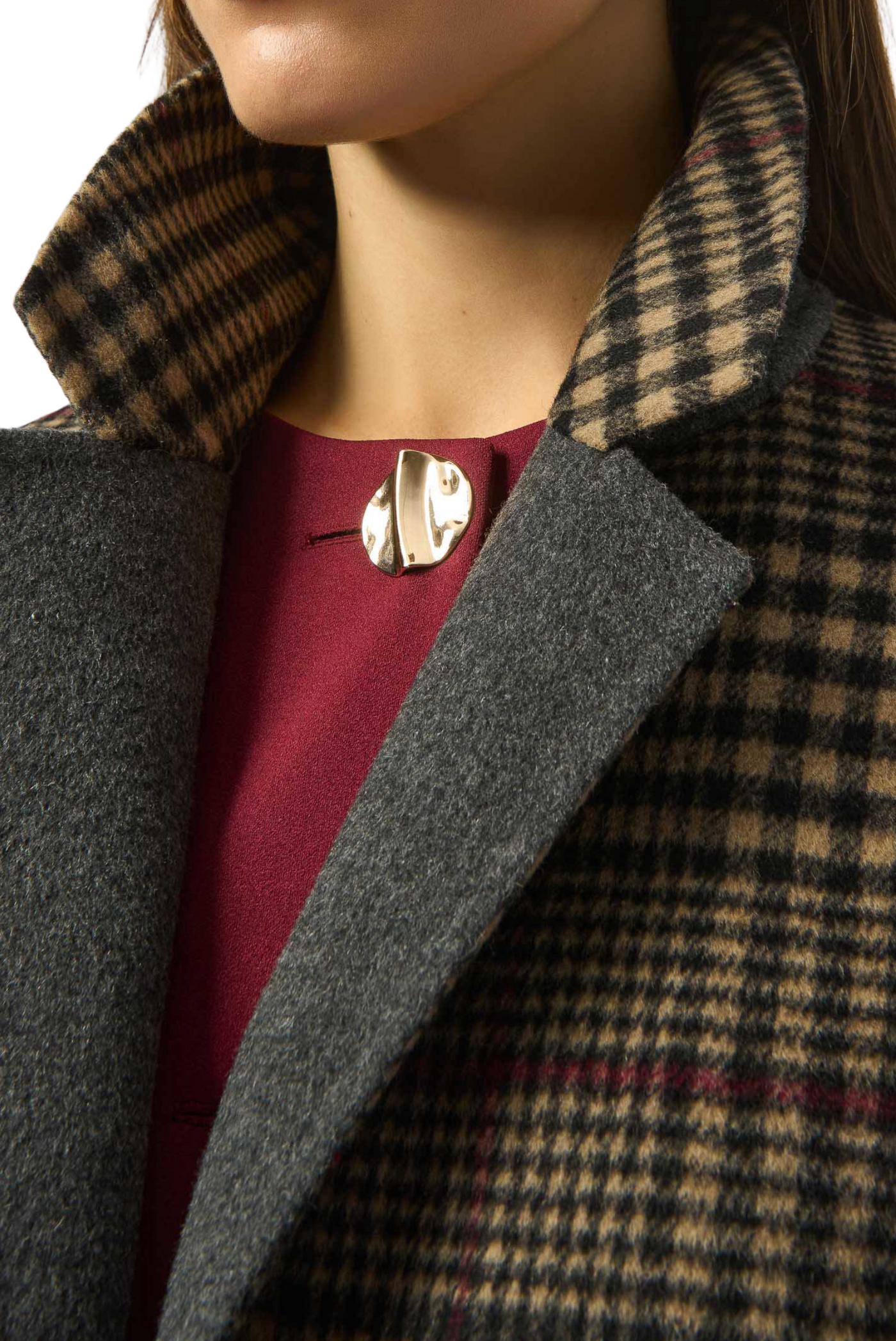 Wool Blend Plaid Double-Faced Coat