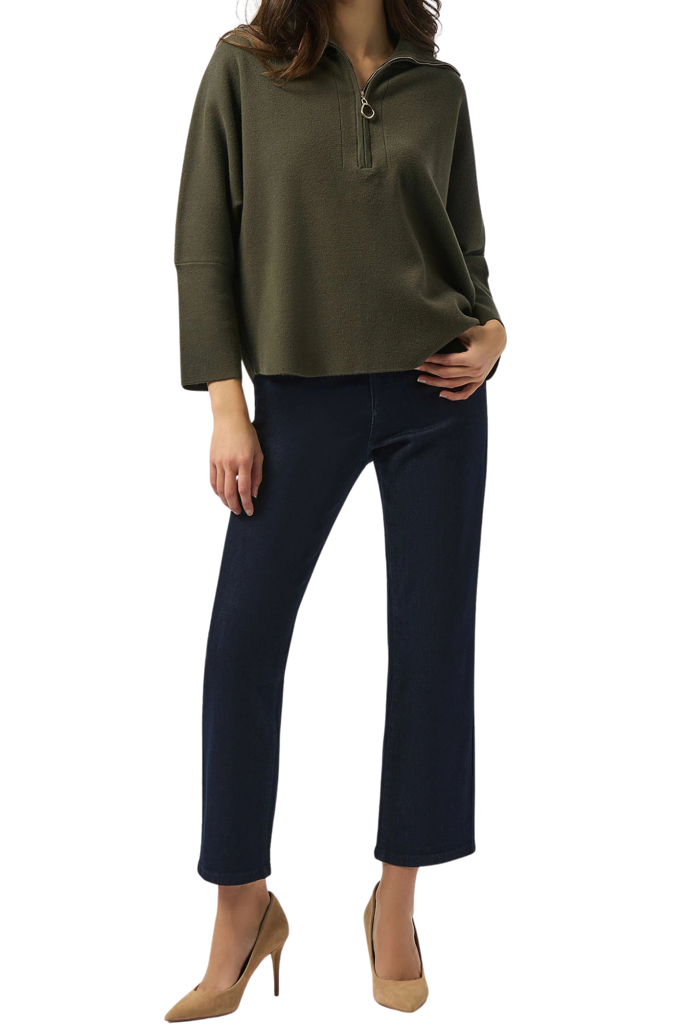 Sweater Knit Boxy Pullover With Zipped Collar