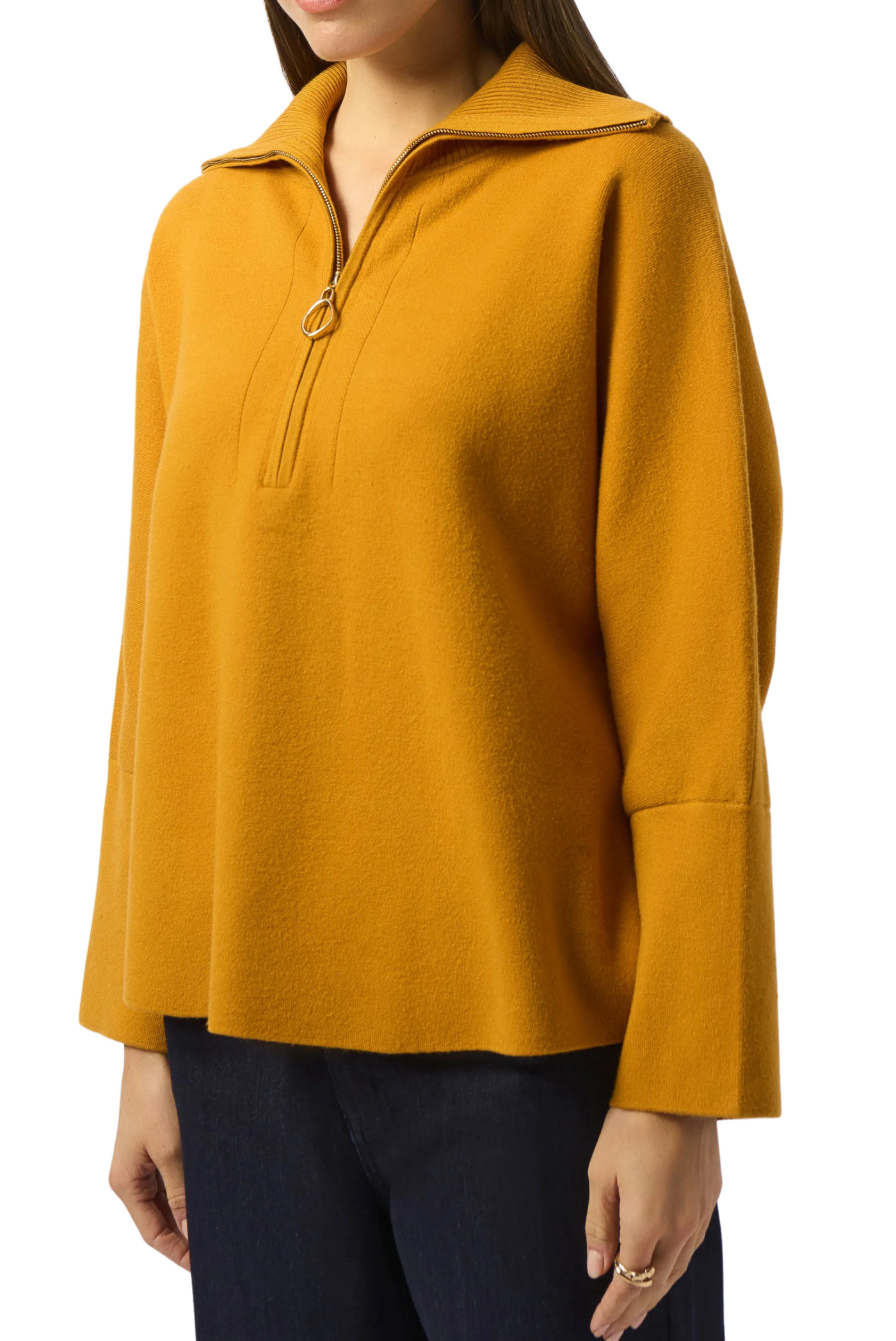Sweater Knit Boxy Pullover With Zipped Collar