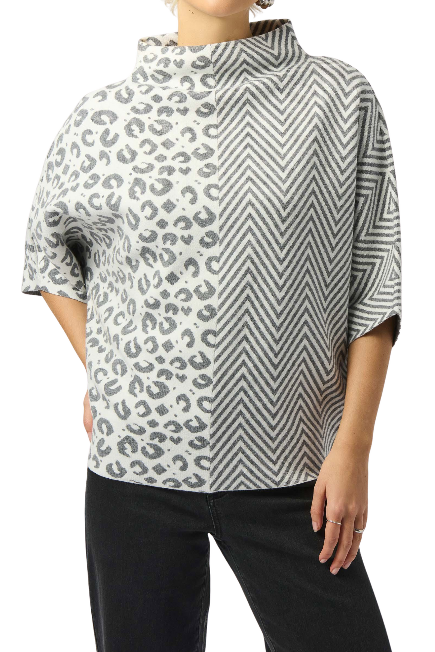 Jacquard Knit Mixed Print Boxy Sweater