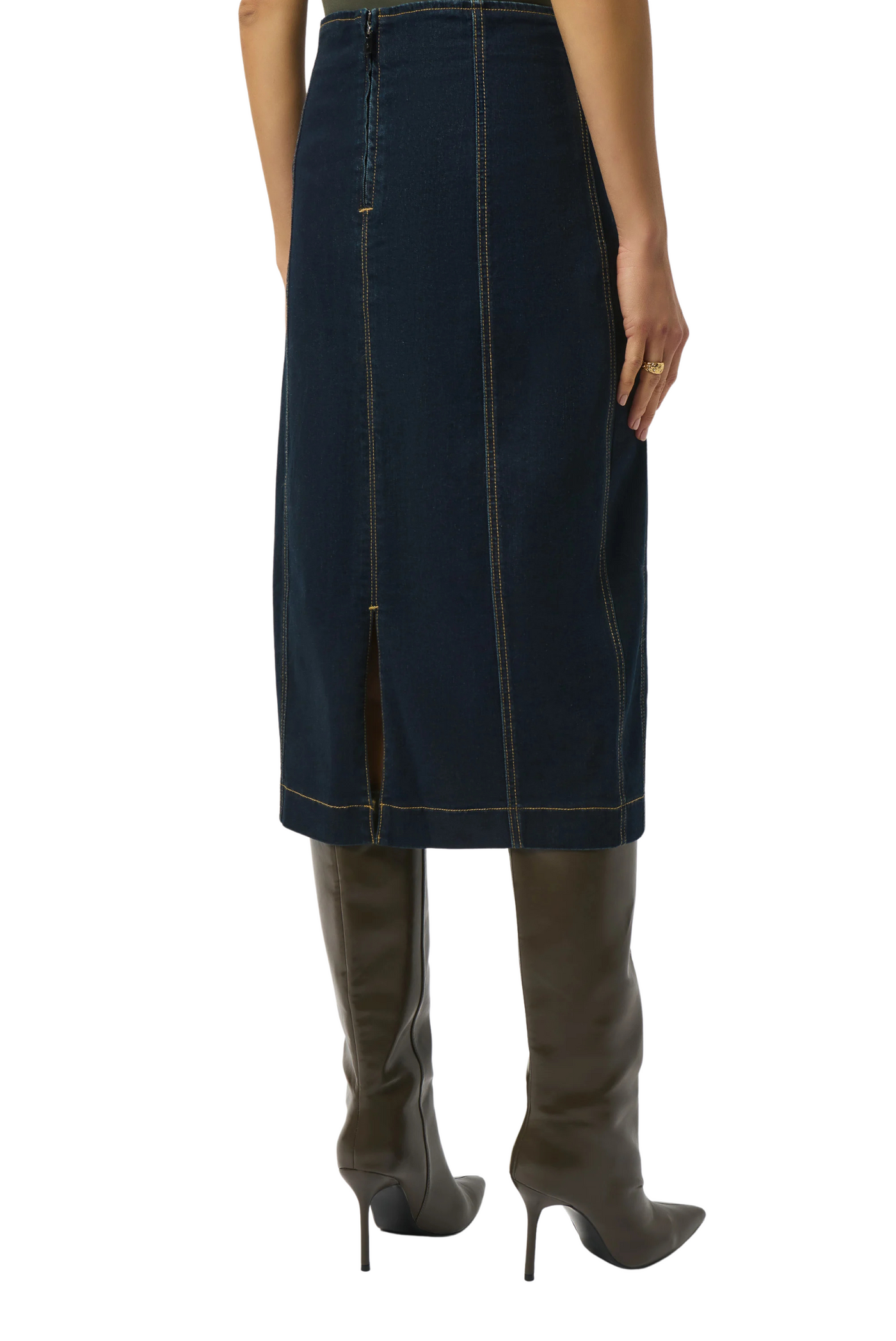 Stretch Denim Panelled Pencil Skirt