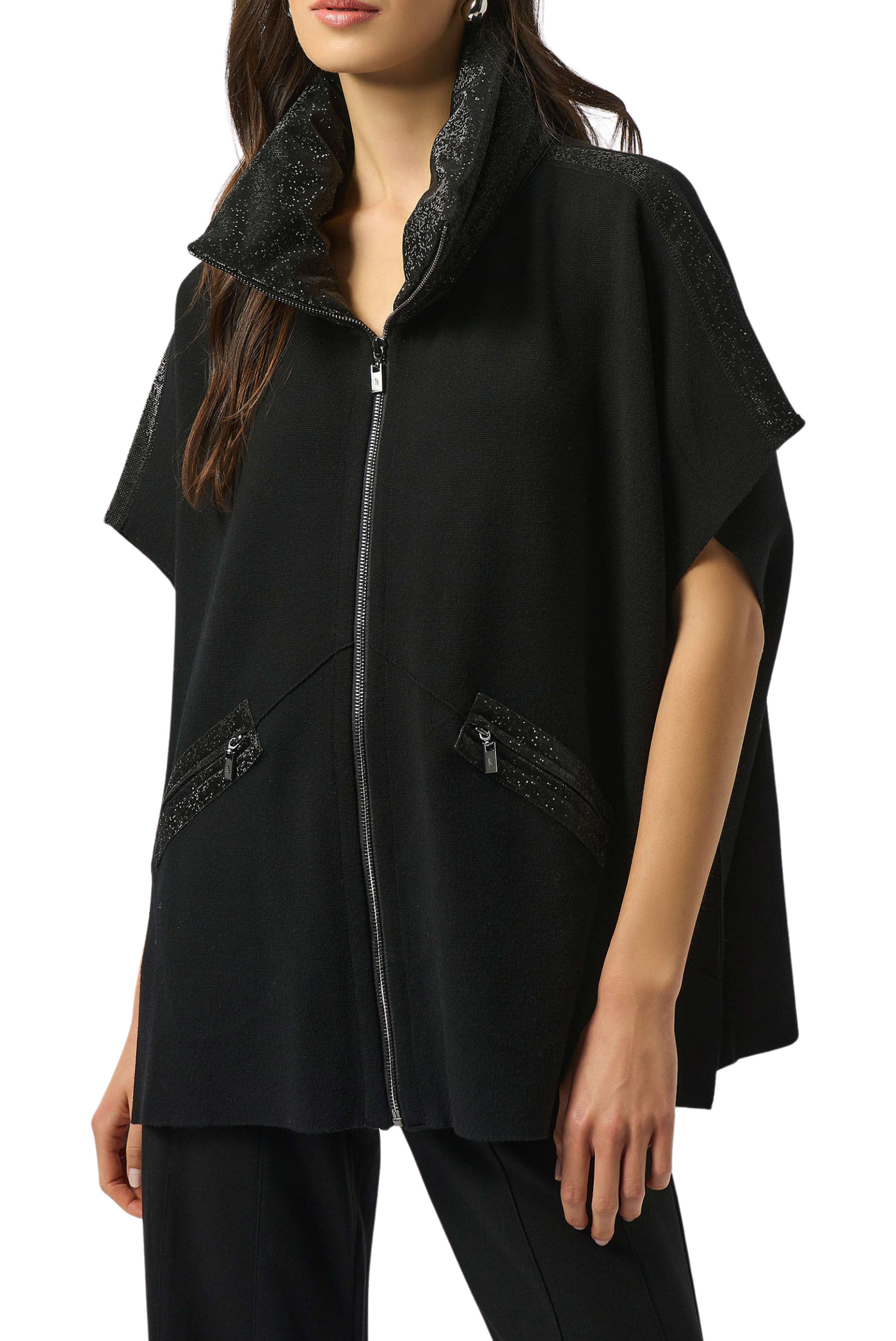 Faux Leather Trimmed Poncho