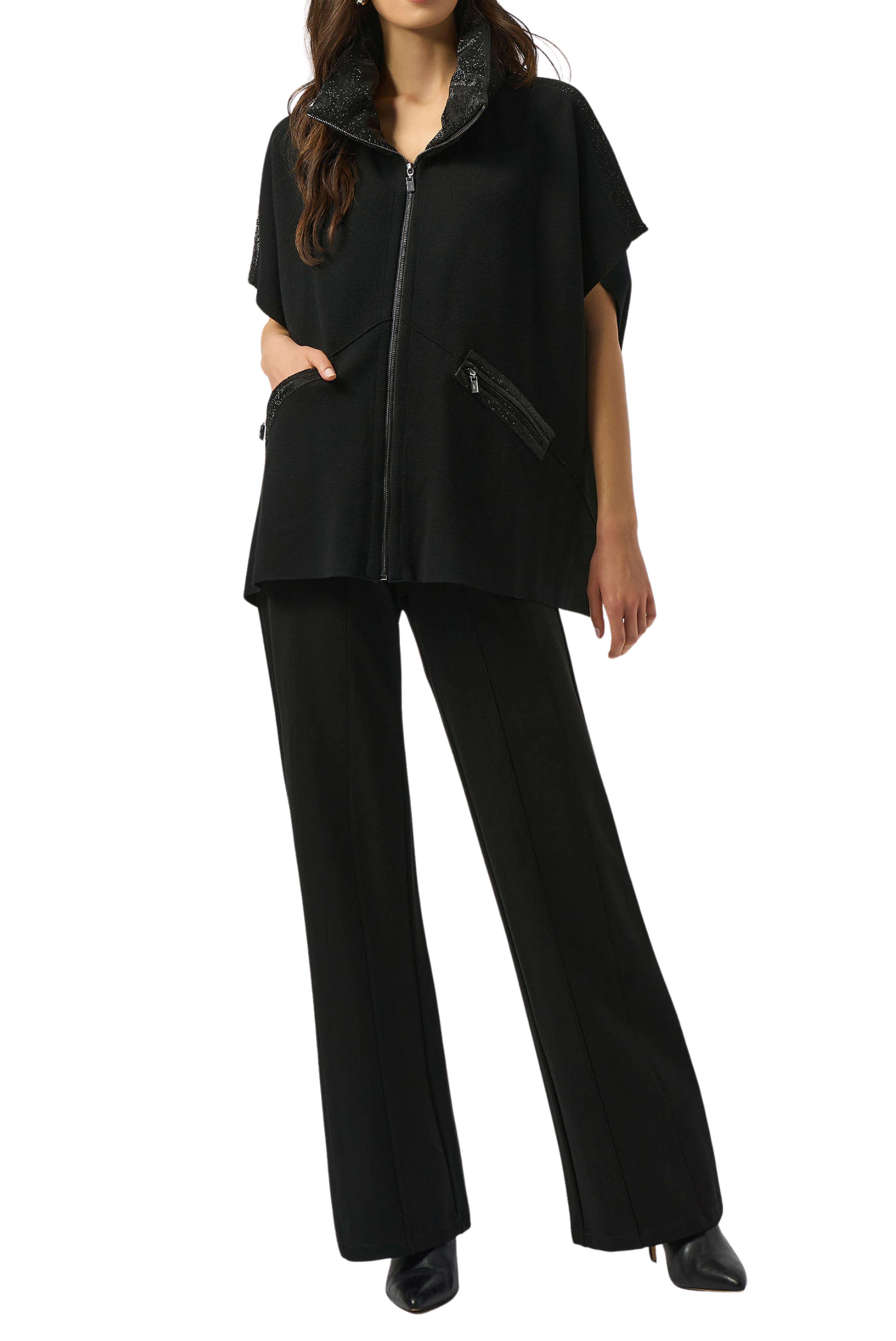 Faux Leather Trimmed Poncho
