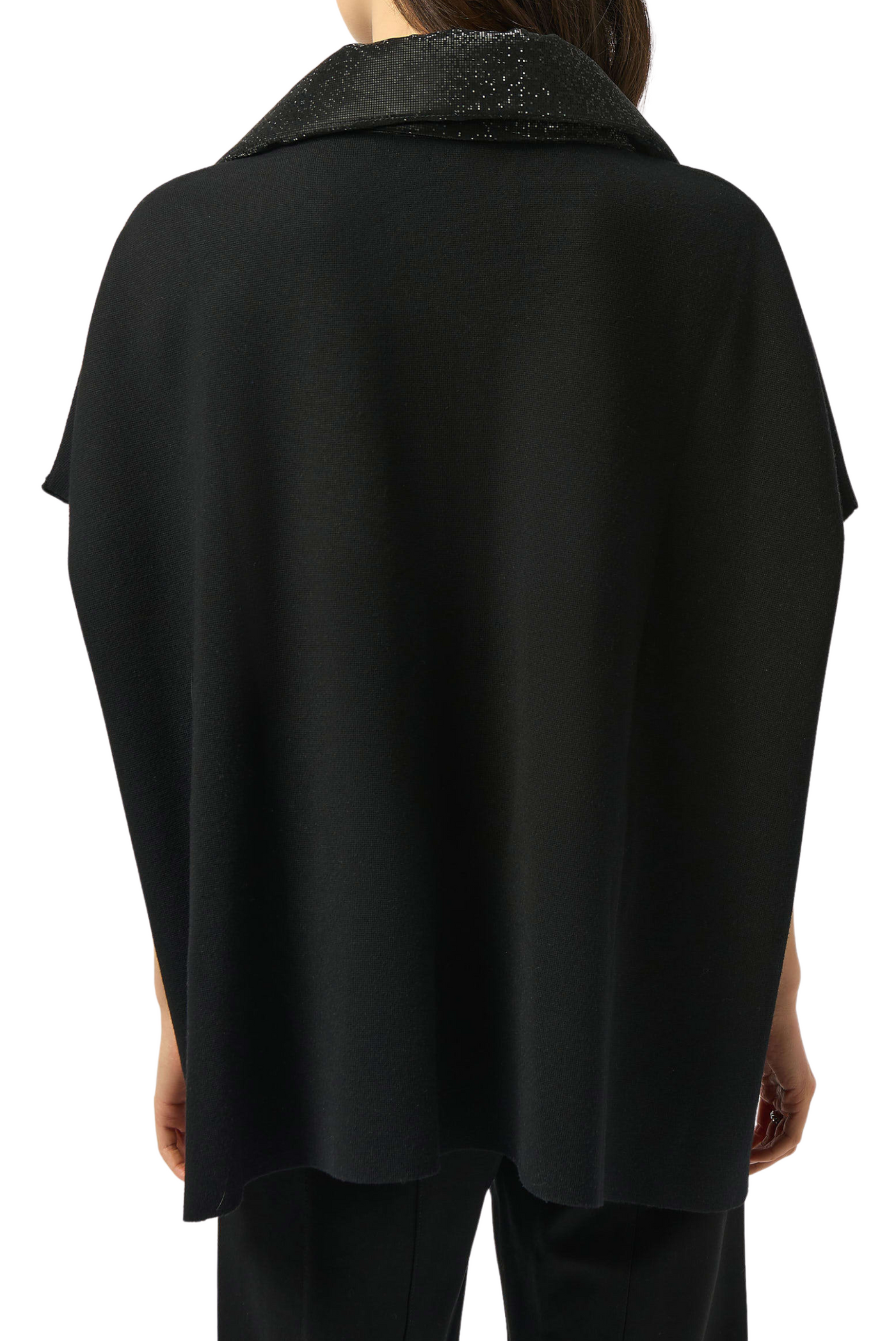 Faux Leather Trimmed Poncho