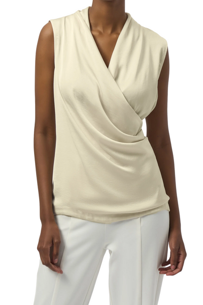 Recycled Satin & Silky Knit Sleeveless Wrap Top