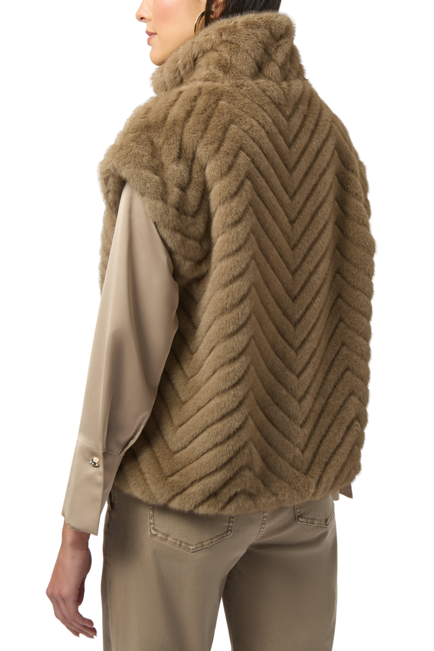 Chevron Faux Fur Mock Neck Vest