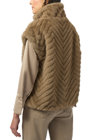 Chevron Faux Fur Mock Neck Vest