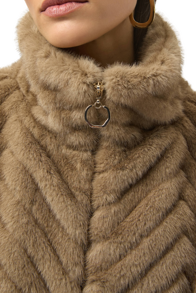Chevron Faux Fur Mock Neck Vest