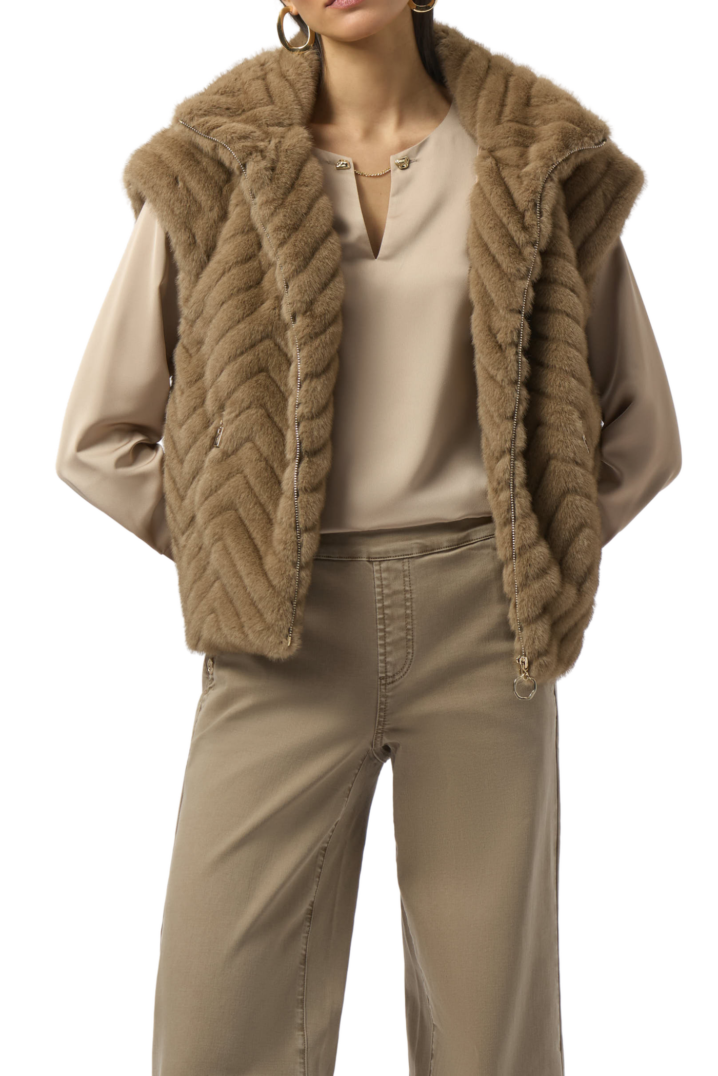 Chevron Faux Fur Mock Neck Vest