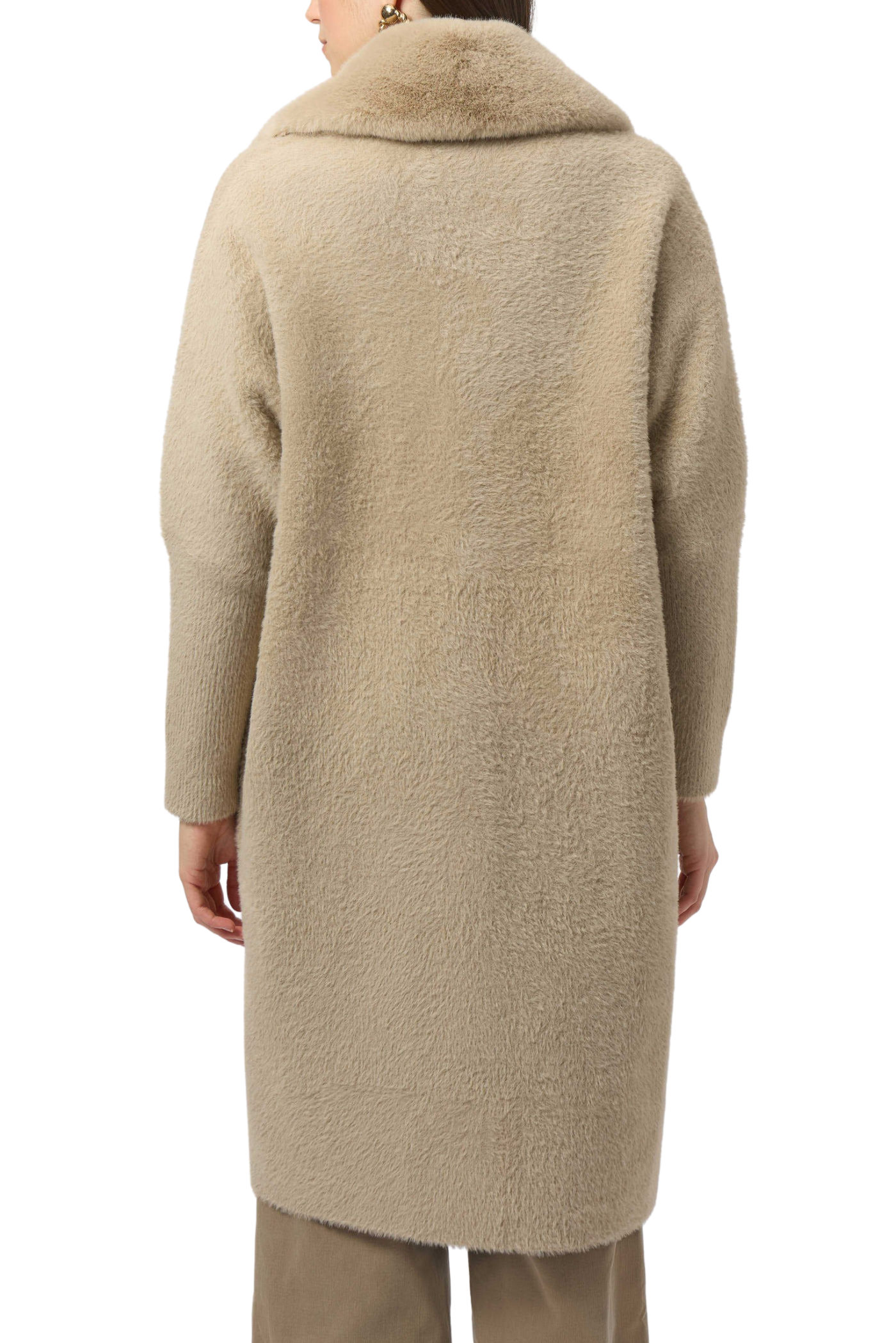 Feather Yarn and Faux Fur Sweater Coat