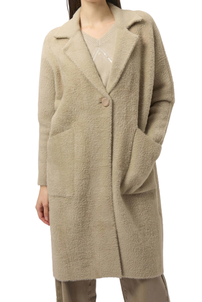 Feather Yarn and Faux Fur Sweater Coat