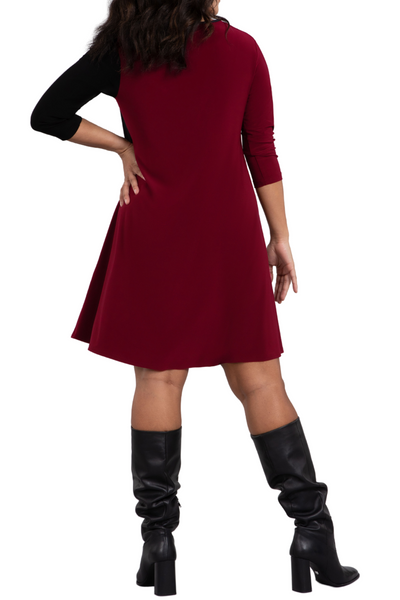 Colour Block Patch Pocket 3/4 Sleeve Dress