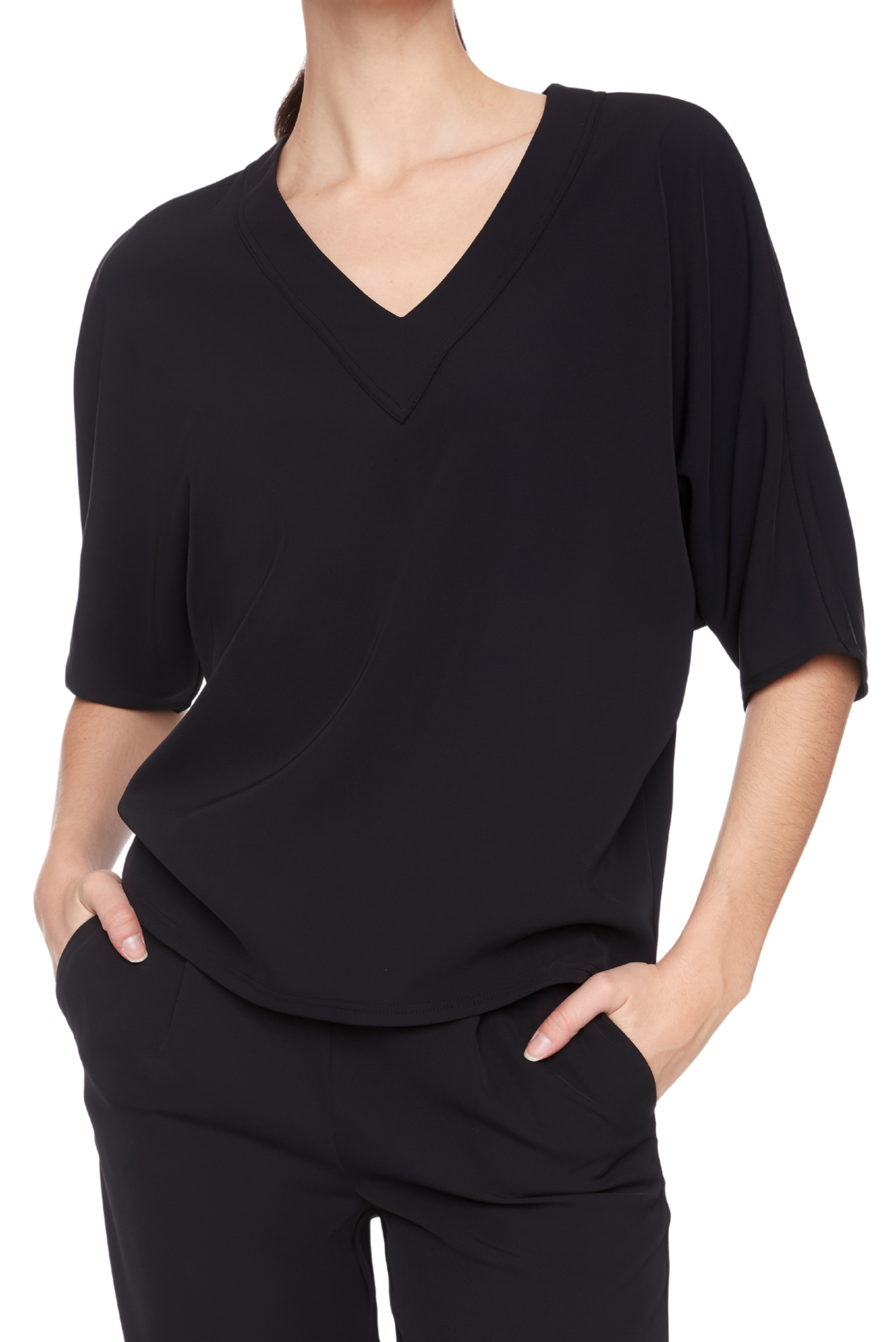 Solid Vegan Silk V-Neck T-Shirt