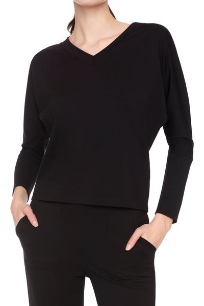 Solid Light Ponte V-Neck Top