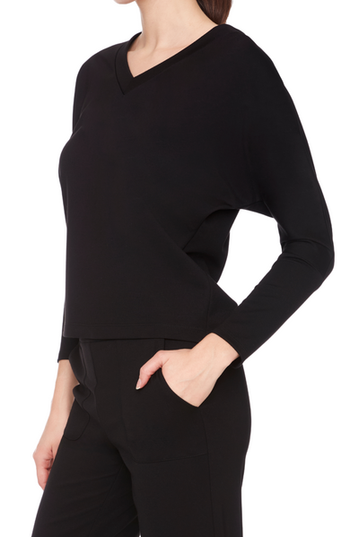 Solid Light Ponte V-Neck Top