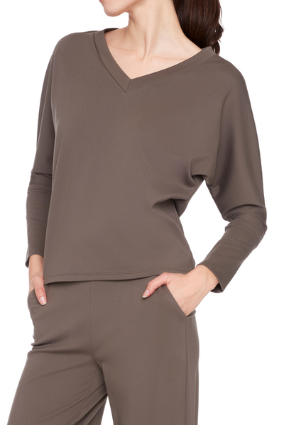 Solid Light Ponte V-Neck Top