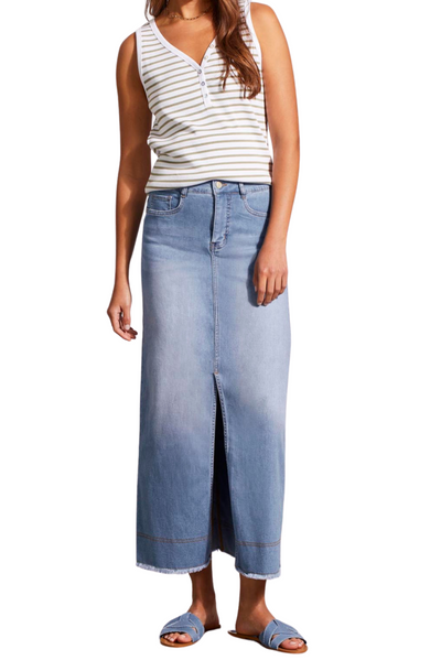 Full Length Denim Skirt w/Pockets & Slit