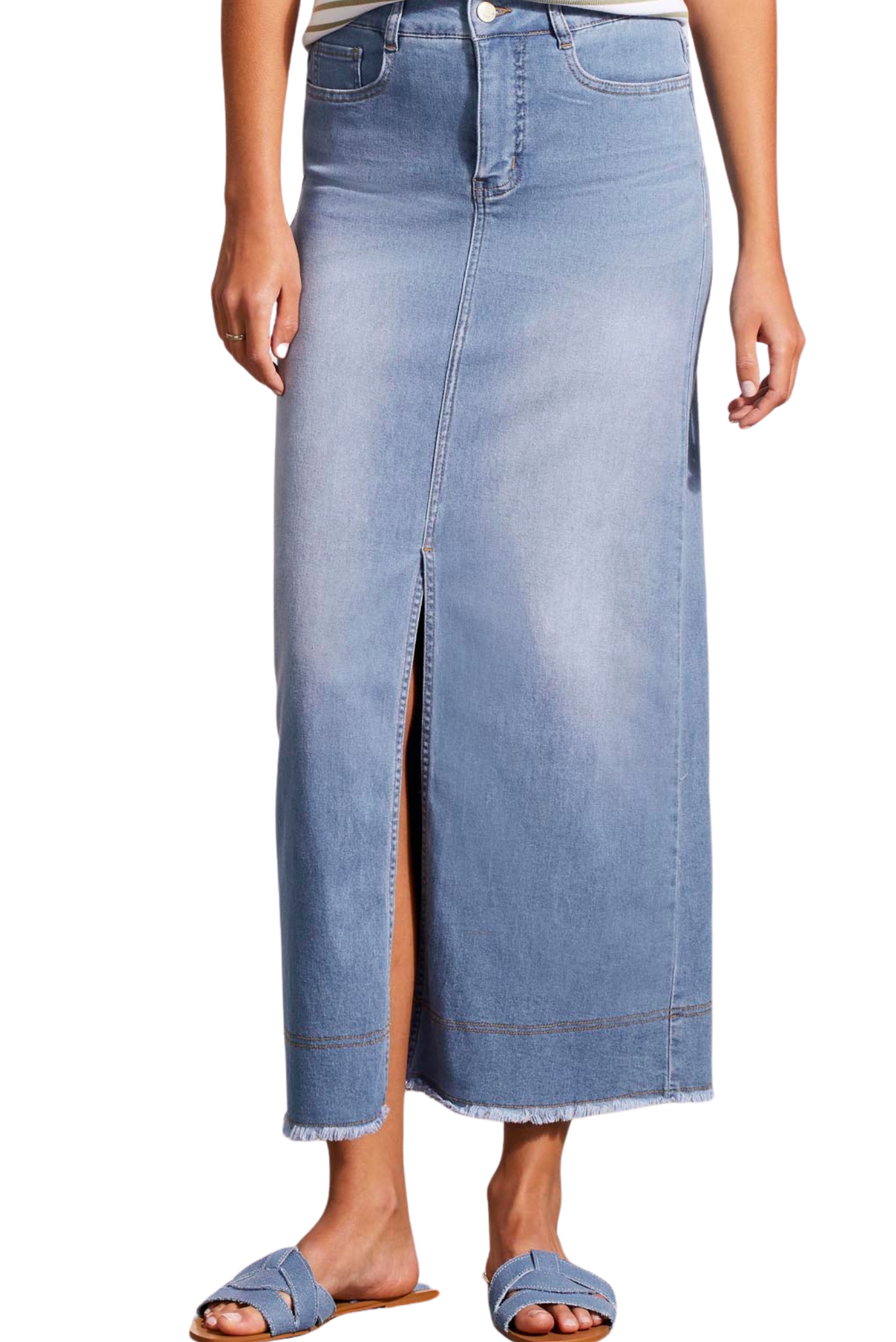 Full Length Denim Skirt w/Pockets & Slit