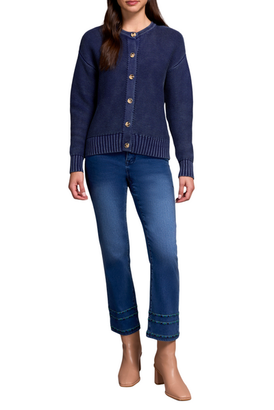 Cotton Yarn Button-Front Cardigan