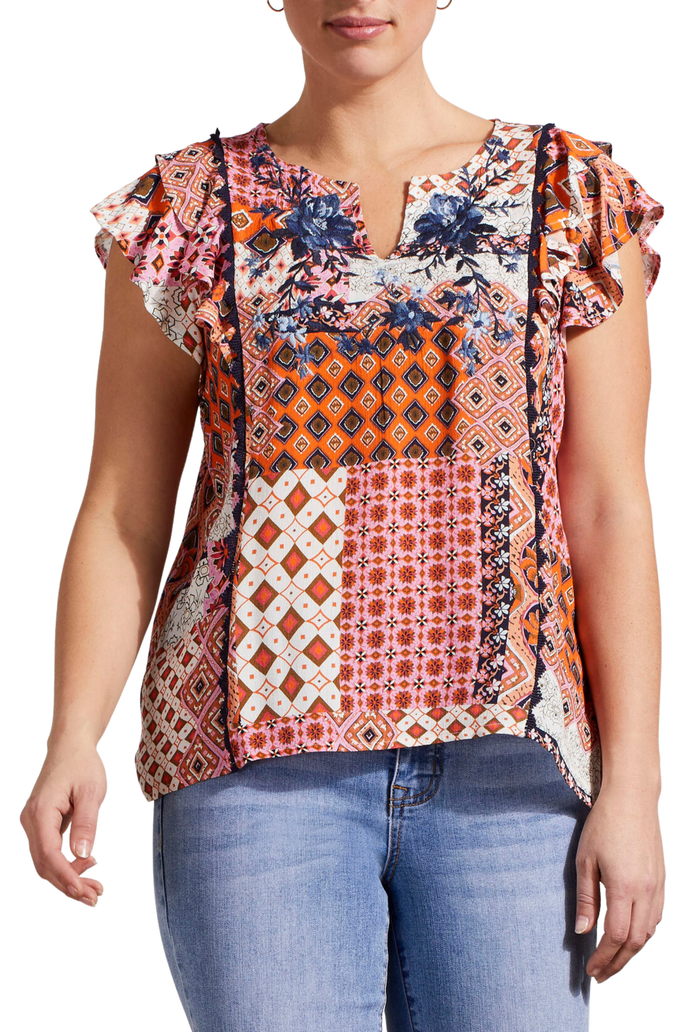 Frilled-Sleeve Embroidered Blouse