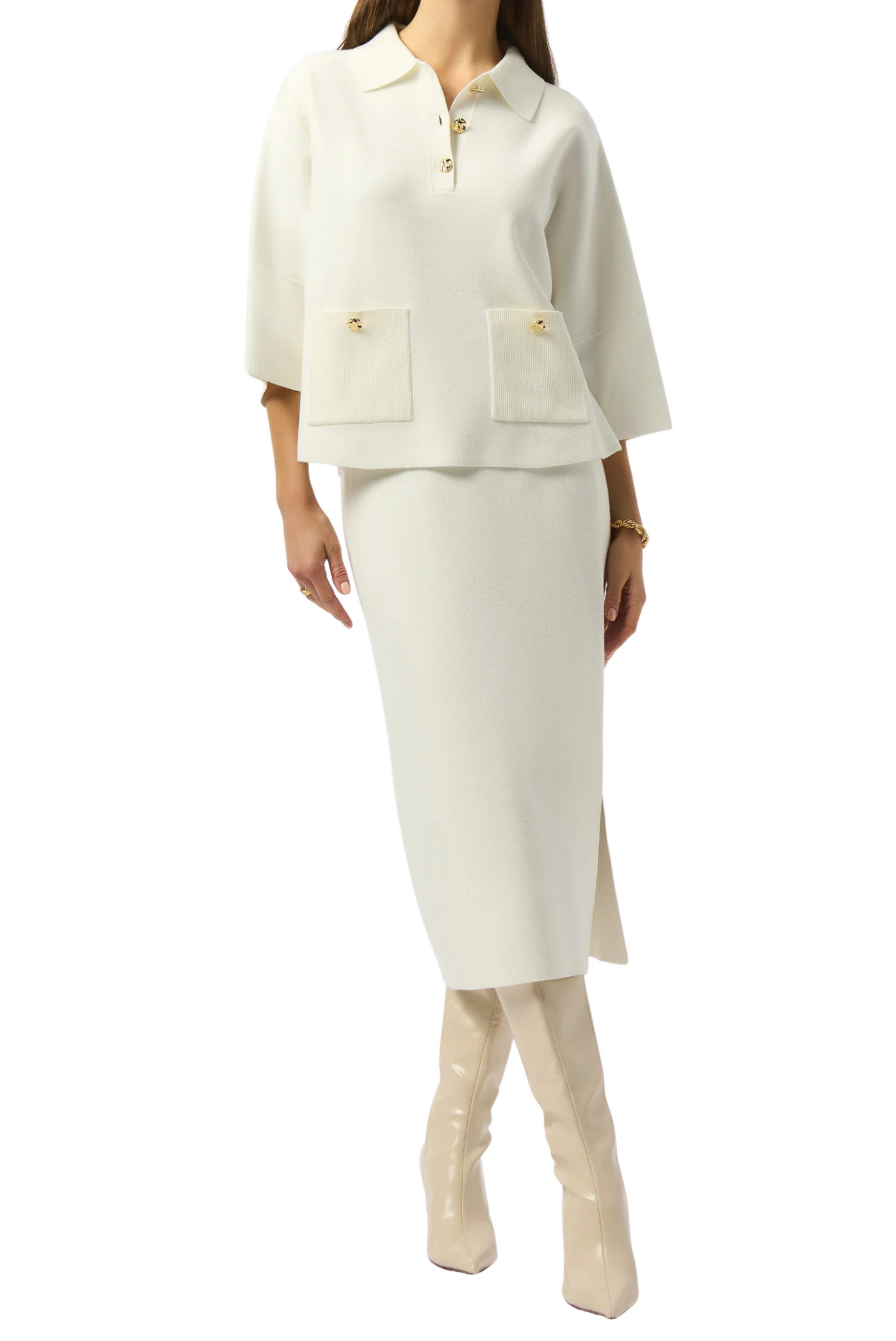 Sweater Knit Boxy Pullover With Polo Collar