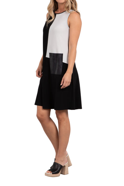 Colour Block Patch Pocket Sleeveless Dress