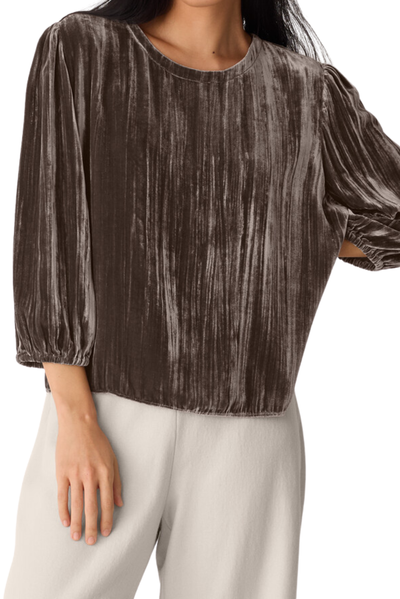 Crushed Velvet Round Neck Top