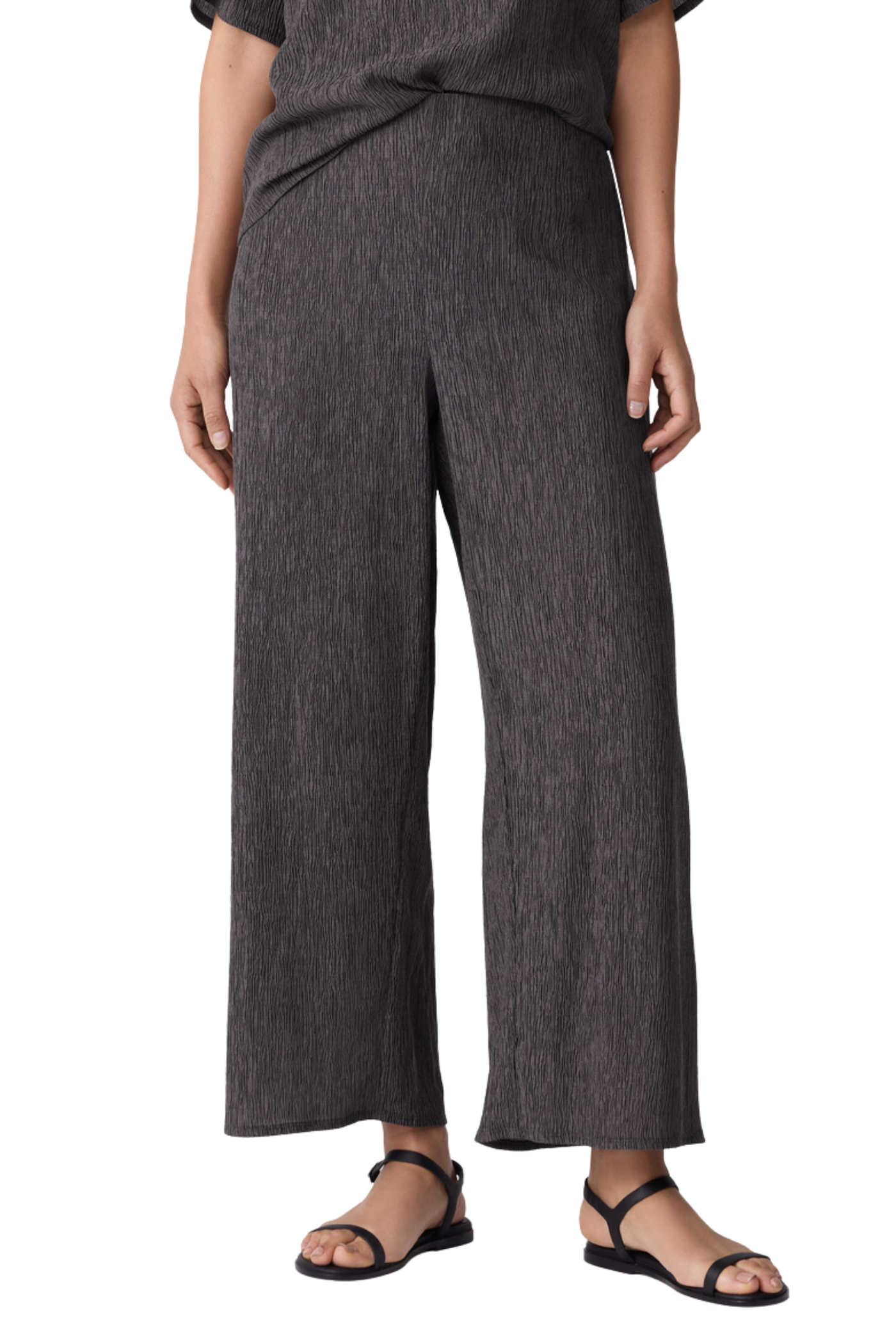 Woven Plisse Wide Leg Pants